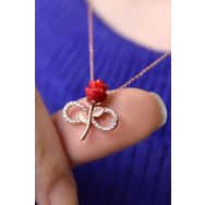 Elika Silver Kadın Rose Kaplama Kırmızı Sonsuzluk Gül Model 925 Ayar Gümüş Kolye