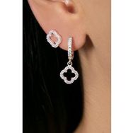 Elika Silver Kadın Yonca Model İkili 925 Ayar Gümüş Küpe Set