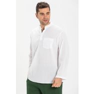 Eliş Şile Bezi Beyaz 3001 Uzun Kol Şile Bezi Hakim Yaka Erkek Tshirt