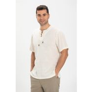 Eliş Şile Bezi Krem 3002 Kısa Kol Şile Bezi Zımbalı Erkek Tshirt