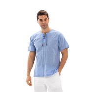 Eliş Şile Bezi Mavi 3032 Büyük Beden Kısa Kol Şile Bezi Zımbalı Erkek Tshirt