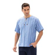 Eliş Şile Bezi Mavi Beyaz Çizgili 3019 Büyük Beden Kısa Kol Şile Bezi Zımbalı Erkek Tshirt