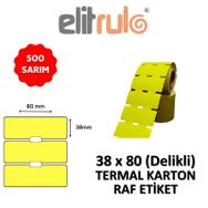 Elit Rulo Sarı 38x80 mm 500 Adet Delikli Termal Karton Raf Etiketi