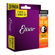 Elixir 12-53 Nanoweb 80/20 Bronze 3'lü Set Akustik Gitar Teli