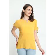 Ella Camelia 19E008 Yaka ve Kol Detaylı Desenli Sarı Kadın Bluz