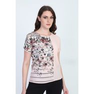 Ella Camelia 19E051 Blok Desenli Transparan Detaylı Pudra Kadın Bluz