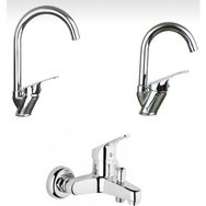 Elmina Armatür Çift Girişli Gümüş Banyo Lavabo Musluğu Çeşmesi Bataryası