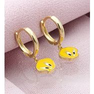 Else Silver Sarı Mineli Kuş Çocuk Gümüş Küpe