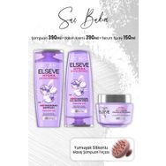 Elseve Hydra Hyaluronik Şampuan 390 ml Krem 390 ml Maske 300 ml ve Pembe Masaj Şampuan Fırçası