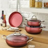 Emsan Milet Kiremit Degrade Kırmızı Granit Yüzeyli 7 Parça Tencere Seti