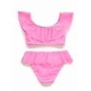 Endeep Kız Çocuk Volanlı Aksesuarlı Açık Pembe Bikini Takımı