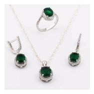 Enesstore 925 Ayar Gümüş Yeşil Zirkon Taşlı Yuvarlak model Bayan Set