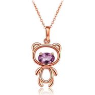 Enesstore Ayıcık Gümüş Minik Rose Renk Mor Taşlı Kadın Kolye