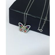 Enesstore REWQ273 Renkli Zirkon Taşlı Kelebek Gümüş Kolye