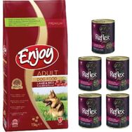 Enjoy Kuzu Etli 15 kg Köpek Maması+Reflex Plus 5x400 gr Konserve Köpek Maması