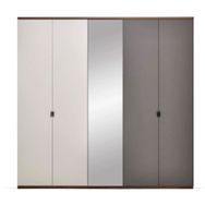 Enza Home Cordell 226x222 cm Beyaz Gri Ceviz 5 Kapaklı Dolap
