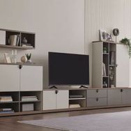 Enza Home Cordell 380x150 cm Beyaz Gri ve Ceviz Kombinasyon 2 TV Ünitesi