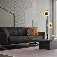 Enza Home Marion 12401 Siyah Kapitoneli Keten Dokulu 2.5'lu Koltuk