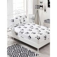 Eponj Home B&W Panda Çift Kişilik Lastikli Çarşaf Seti