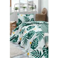 Eponj Home EP-017380 Monstera Yeşil Doğal Baskılı Tek Kişilik Pike
