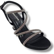 Erbay 093-25 Siyah Saten Şeffaf Topuk Taşlı Anatomik Kadın Sandalet