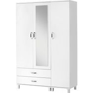 Erezoğulları 120x46x189 cm Beyaz 3 Kapılı 2 Çekmeceli Aynalı Gardırop