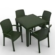 Estelia Efes Koyu Yeşil 4 Sandalye+1 Masa Camsız Bahçe Balkon 4'lü Set