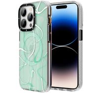 Evastore Apple iPhone 14 Pro Magsafe Şarj Özellikli Youngkit Water-Ink Serisi Yeşil Kapak Kılıf
