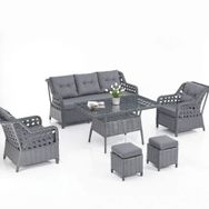 Evdemo Eren Rattan Puflu 3+1+1 Antrasit Bahçe Balkon Takımı