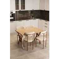 Evdemo Trend Atlantik Çam Krem Kahve 4 Kişilik Mutfak Masa Takımı