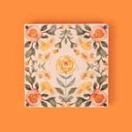Evidea Kitchen Turuncu Çiçekli Taş Renkli 10x10 cm Bardak Altlığı