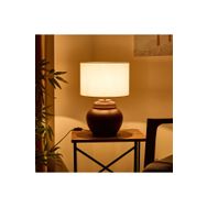 Evidea Lighting Kahverengi Krem 50 cm Çiçekli Kapaklı Abajur