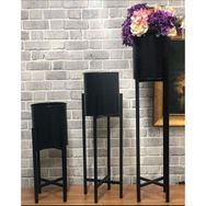 Evistro Ferforje Metal Standlı Siyah 3'lü Saksılık Çiçeklik