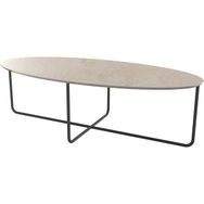 Evka Elips Metal Ayak Siyah Statik Bej Mermer Tabla Orta Sehpa