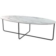Evka Elips Metal Ayak Siyah Statik Beyaz Mermer Tabla Orta Sehpa