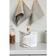 Evle EF146-51 Marble White Desenli Yuvarlak Metal Saklama Kabı