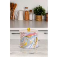 Evle EF146-I0 Liquid Pink Desenli Yuvarlak Metal Saklama Kabı