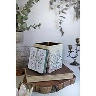 Evle ER024-2E Botanica Yellow Desenli Kare Metal 12x12 cm Saklama Kabı
