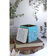 Evle ER024-9F Botanica Blue Desenli Kare Metal 12x12 cm Saklama Kabı