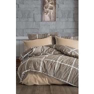Evlen Home Collection Emily Pamuklu Nevresim Takımı Çift Kişilik Gri Hardal 4 Parça Nevresim Seti