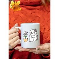 Eylül Design Çiçek ve Kedi Temalı Sevimli Özel Tasarım Baskılı Kupa Bardak