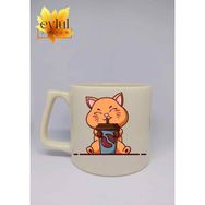 Eylül Design Krem Rengi Sevimli Kedi ve Kahve Özel Tasarım Seramik Kupa Bardak