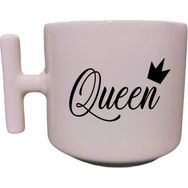 Eylül Design Queen Yazılı Krem Rengi T Saplı Eğlenceli Yazılı Özel Tasarım Baskılı T Kupa Bardak