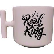 Eylül Design Real King Yazılı Krem Rengi T Saplı Eğlenceli Yazılı Özel Tasarım Baskılı Kupa Bardak