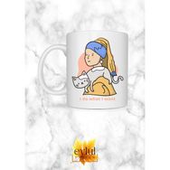 Eylül Design Sanat ve Kediler Inci Küpeli Kız Özel Tasarım Baskılı Kupa Bardak