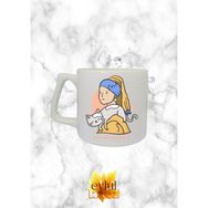 Eylül Design Sanat ve Kediler Inci Küpeli Kız Özel Tasarım Baskılı Seramik Kupa