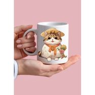 Eylül Design Sevimli Şapkalı Kedi Temalı Sevimli Özel Tasarım Baskılı Kupa Bardak