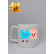 Eylül Design We Just Fit Yazılı Eğlenceli Özel Tasarım Baskılı Lüks Kupa Bardak