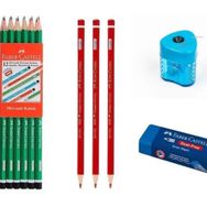 Faber Castell 12'li Kurşun Kalem+3 Kırmızı Kalem+Silgi+ Kalemtraş