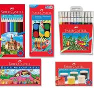 Faber-Castell 5'Li Boyama Seti 12 Renk (Kuru, Pastel, Sulu, Keçeli Boya + Resim Defteri)